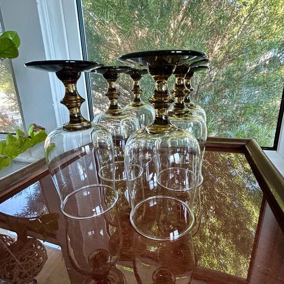 Set of 6 Libbey Stemmed Tulip Glasses Smoky Base 6.5” Vintage Goblets - Picture 5 of 9